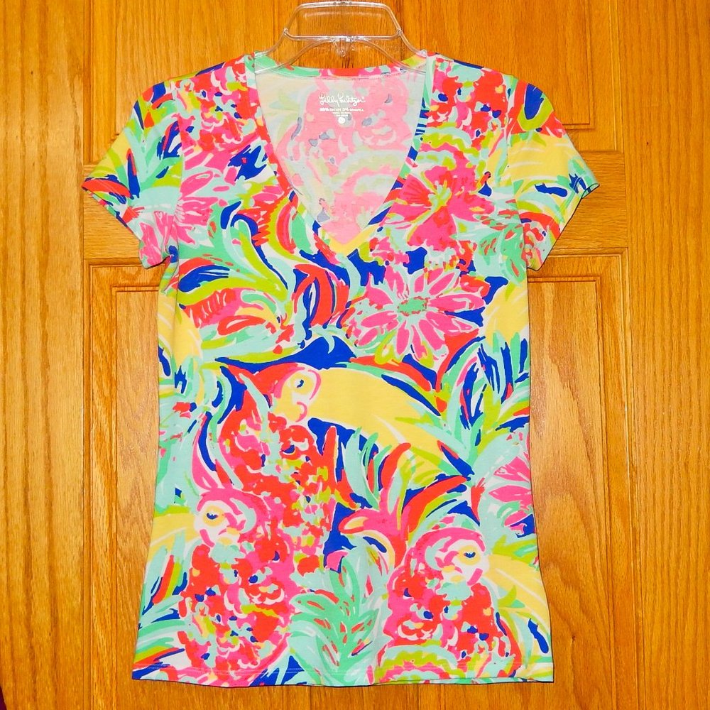 New Lilly Pulitzer Shirt Top Michele Casa Banana V Neck Tee XS